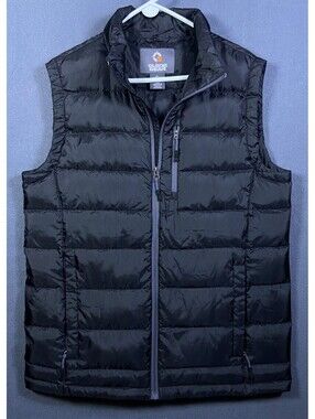 Guide Gear Field Tested Puffer Vest Mens L Black Duck Down Mock Neck Full Zip 23